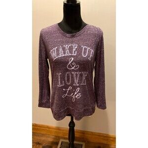 Style & Co Sport Women’s T Shirt Size Small Purple “Wake Up & Love Life”